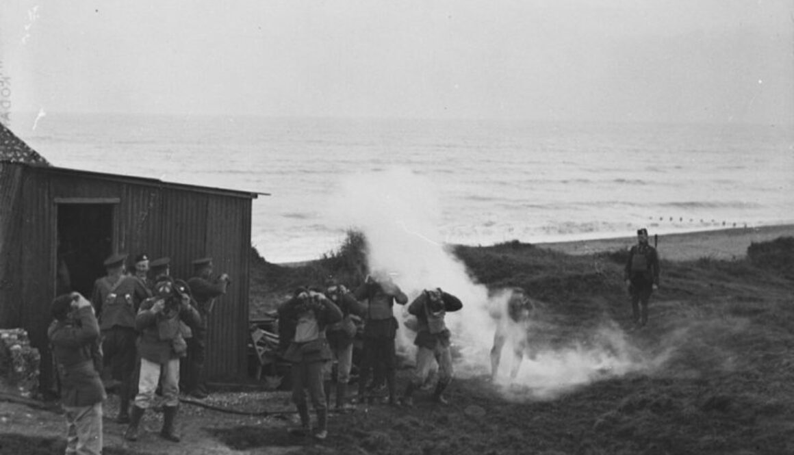 256_Views Taken at Bexhill, Command School. Gas Drill and Gas Masks on.